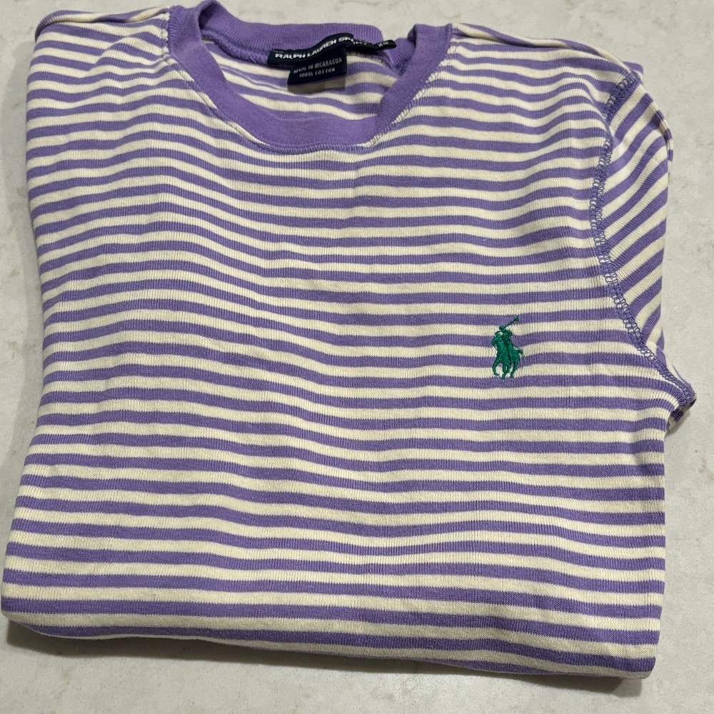 Ralph Lauren Lavender & White Striped Tee with Green Pony xs like new
